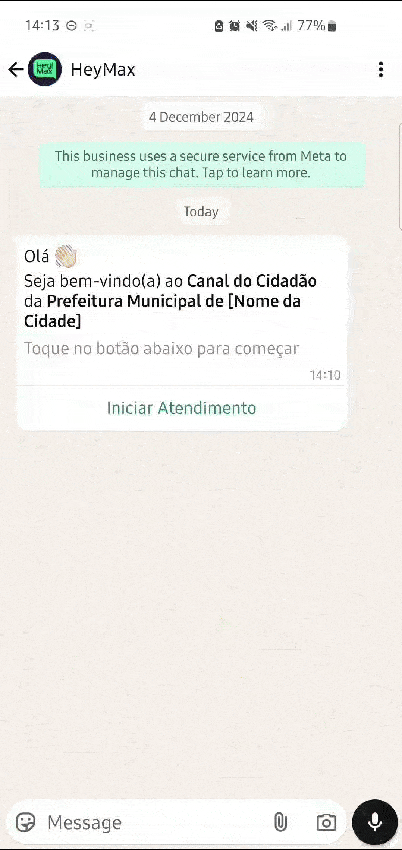 HeyMax no WhatsApp — Canal do Cidadão da Prefeitura